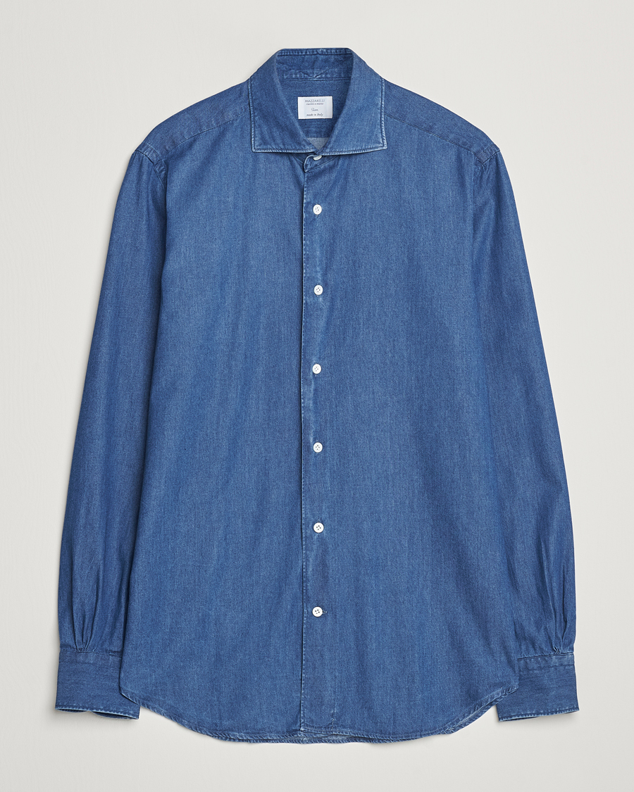 Heren | Overhemden | Mazzarelli | Soft Cotton Denim Shirt Stone Wash