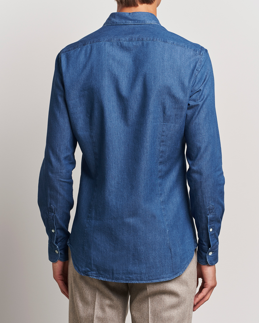 Heren | Overhemden | Mazzarelli | Soft Cotton Denim Shirt Stone Wash
