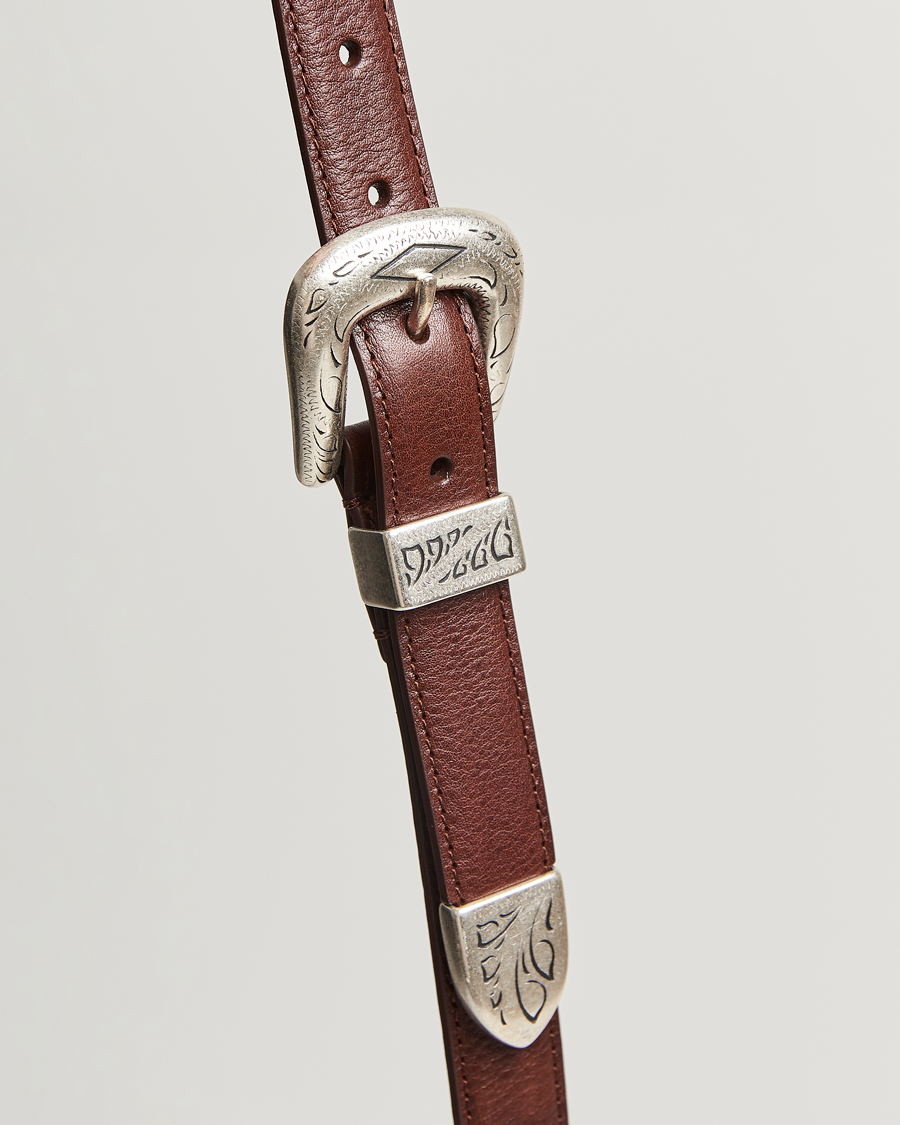 Heren | Riemen | Anderson's | Grained Western Leather Belt 2,5 cm Brown