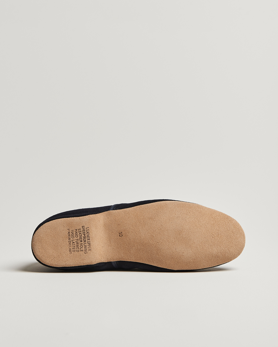Heren | Sandalen slides | Derek Rose | Crawford Sheepskin Suede Slippers Navy