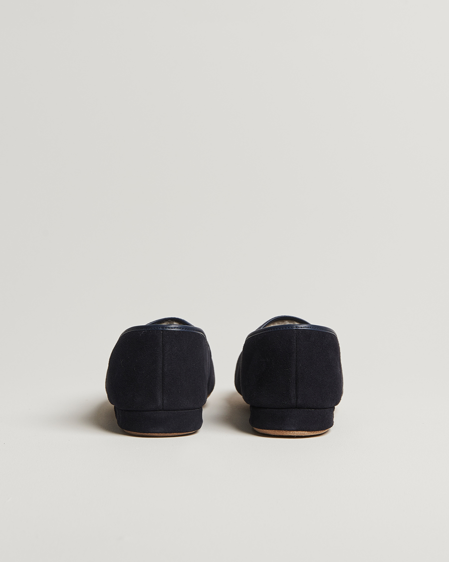Heren | Sandalen slides | Derek Rose | Crawford Sheepskin Suede Slippers Navy