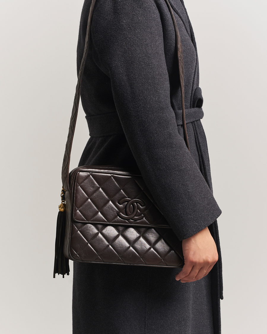 Heren | Chanel Pre-Owned Tassel Flap Shoulder Bag Black Lambskin | Chanel Pre-Owned | Tassel Flap Shoulder Bag Black Lambskin