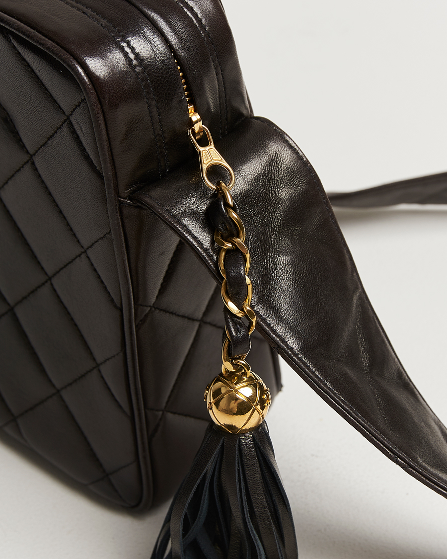 Heren | Chanel Pre-Owned Tassel Flap Shoulder Bag Black Lambskin | Chanel Pre-Owned | Tassel Flap Shoulder Bag Black Lambskin