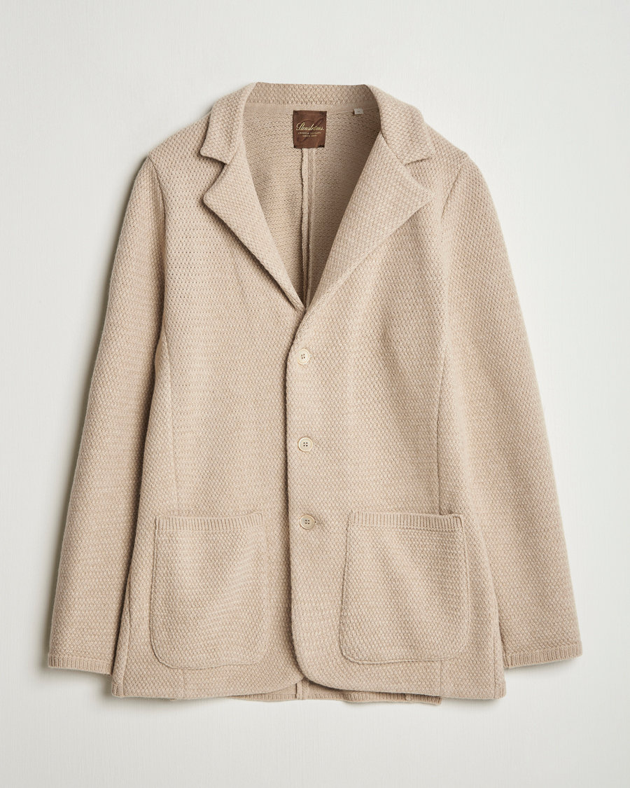 Heren | Blazers | Stenströms | Knitted Textured Merino Wool Blazer Beige