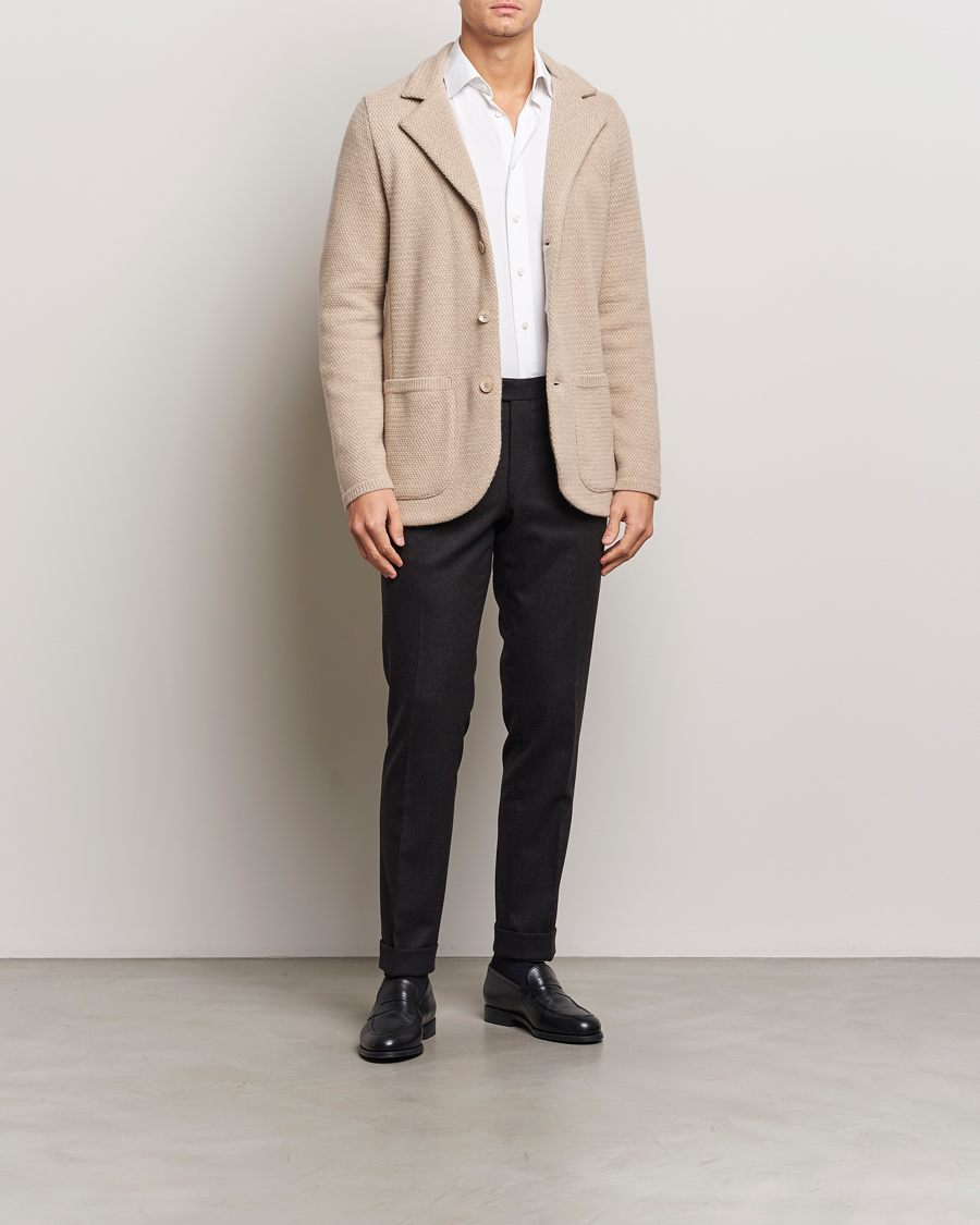 Heren | Blazers | Stenströms | Knitted Textured Merino Wool Blazer Beige
