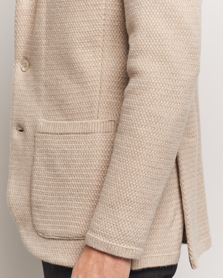 Heren | Blazers | Stenströms | Knitted Textured Merino Wool Blazer Beige