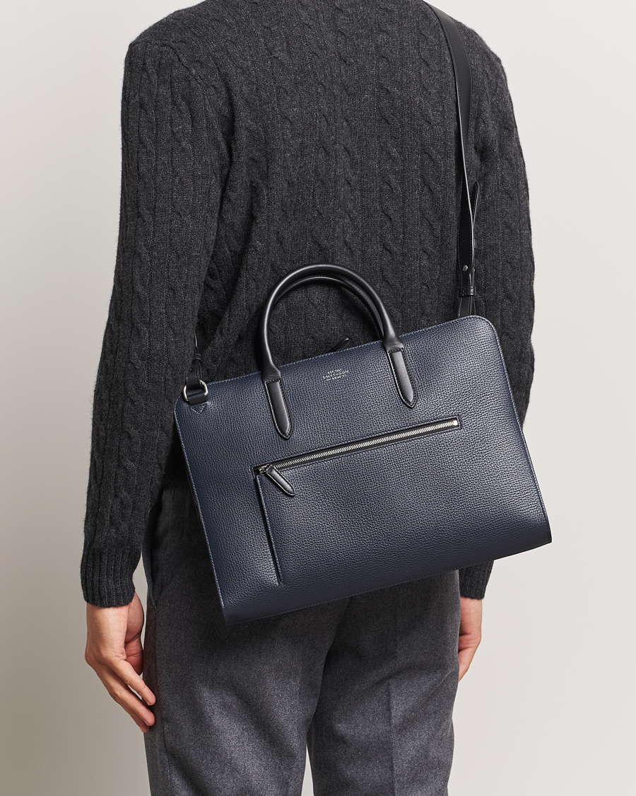 Heren | Tassen | Smythson | Ludlow Ultra Slim Brefcase With Zip Front Navy