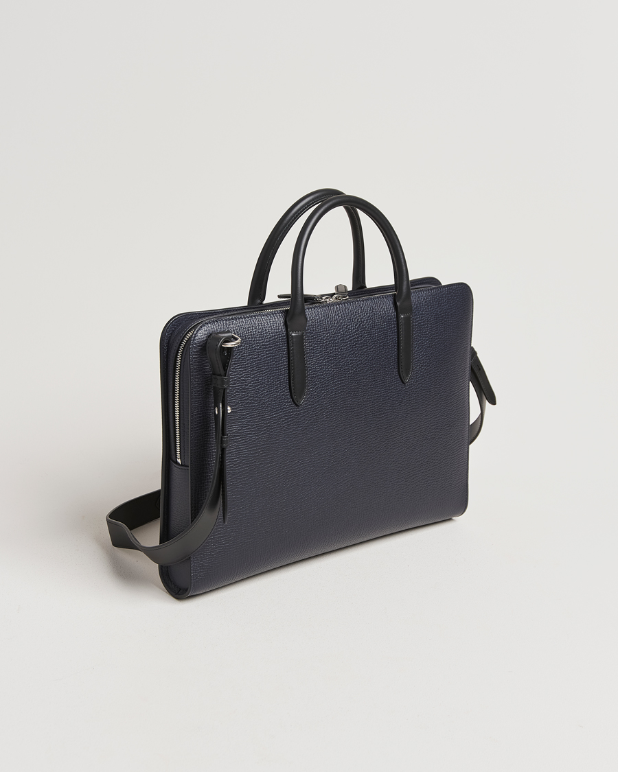 Heren | Tassen | Smythson | Ludlow Ultra Slim Brefcase With Zip Front Navy