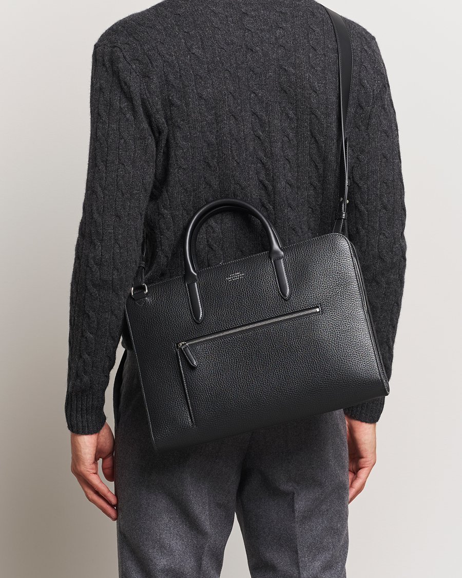 Heren | Tassen | Smythson | Ludlow Ultra Slim Brefcase With Zip Front Black