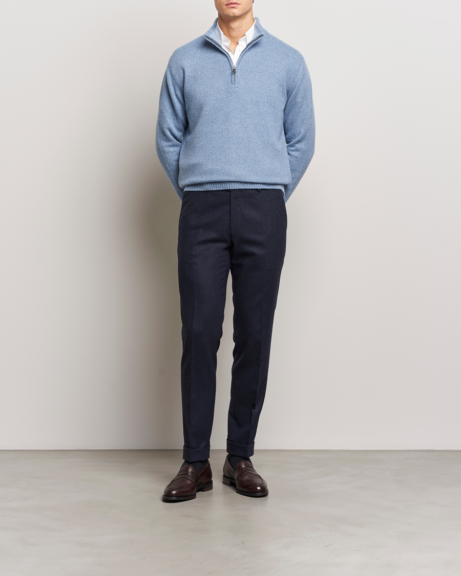 Heren | Truien | Oscar Jacobson | Paul Wool/Cashmere Melange Half Zip Light Blue
