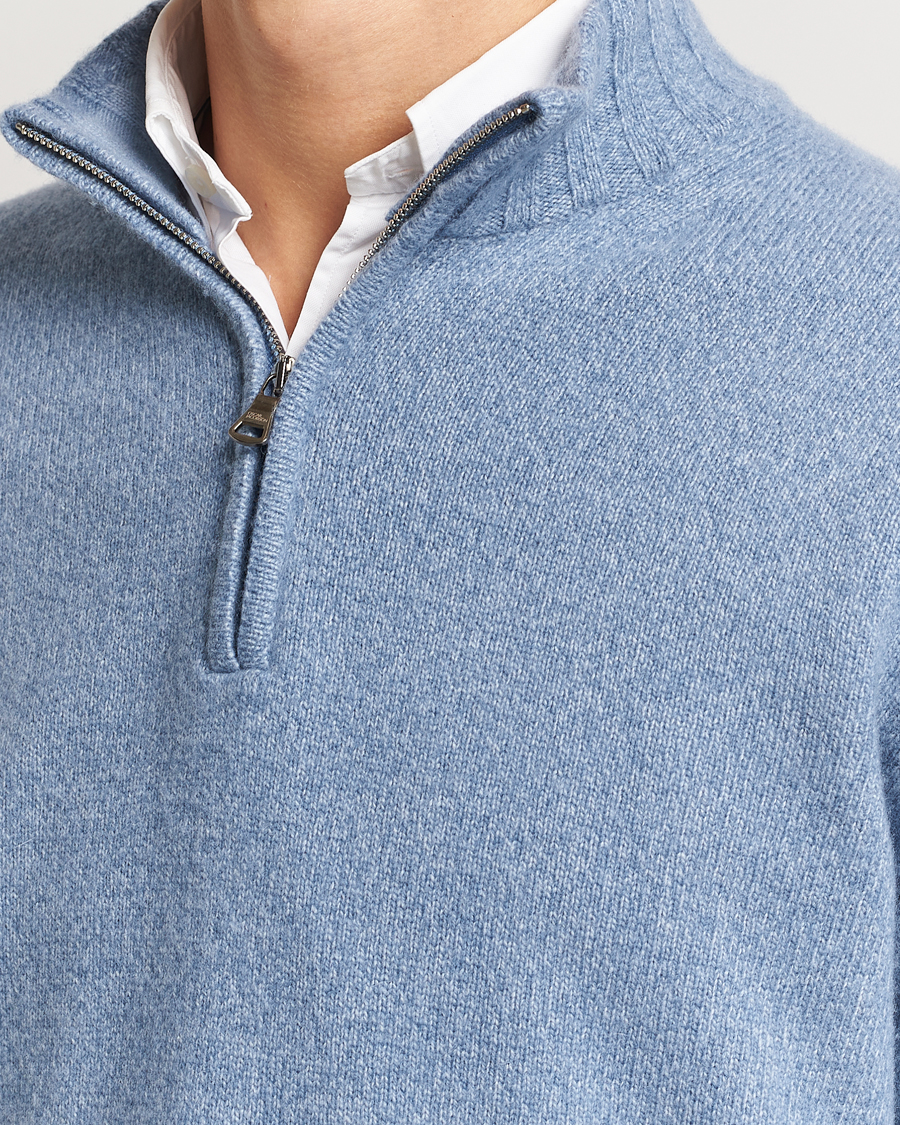 Heren | Truien | Oscar Jacobson | Paul Wool/Cashmere Melange Half Zip Light Blue