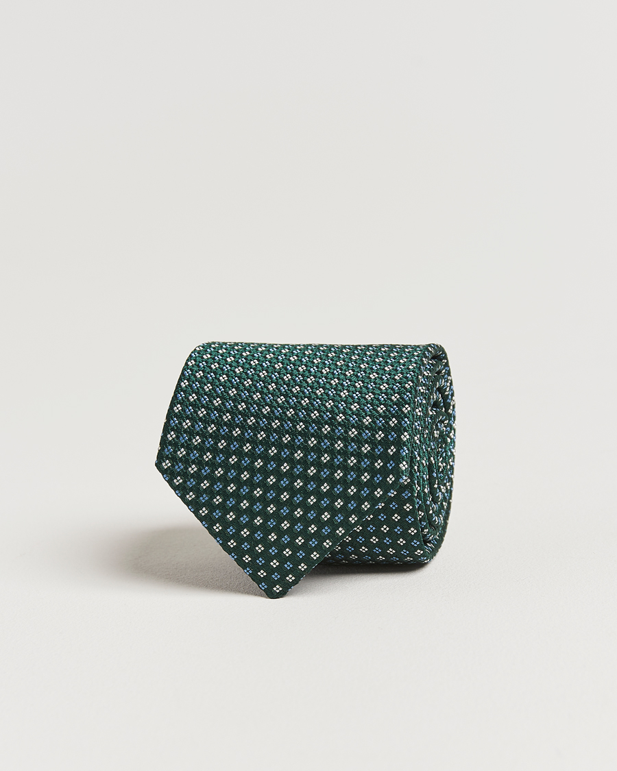 Heren | Amanda Christensen Silk Printed Flower 8cm Tie Green | Amanda Christensen | Silk Printed Flower 8cm Tie Green