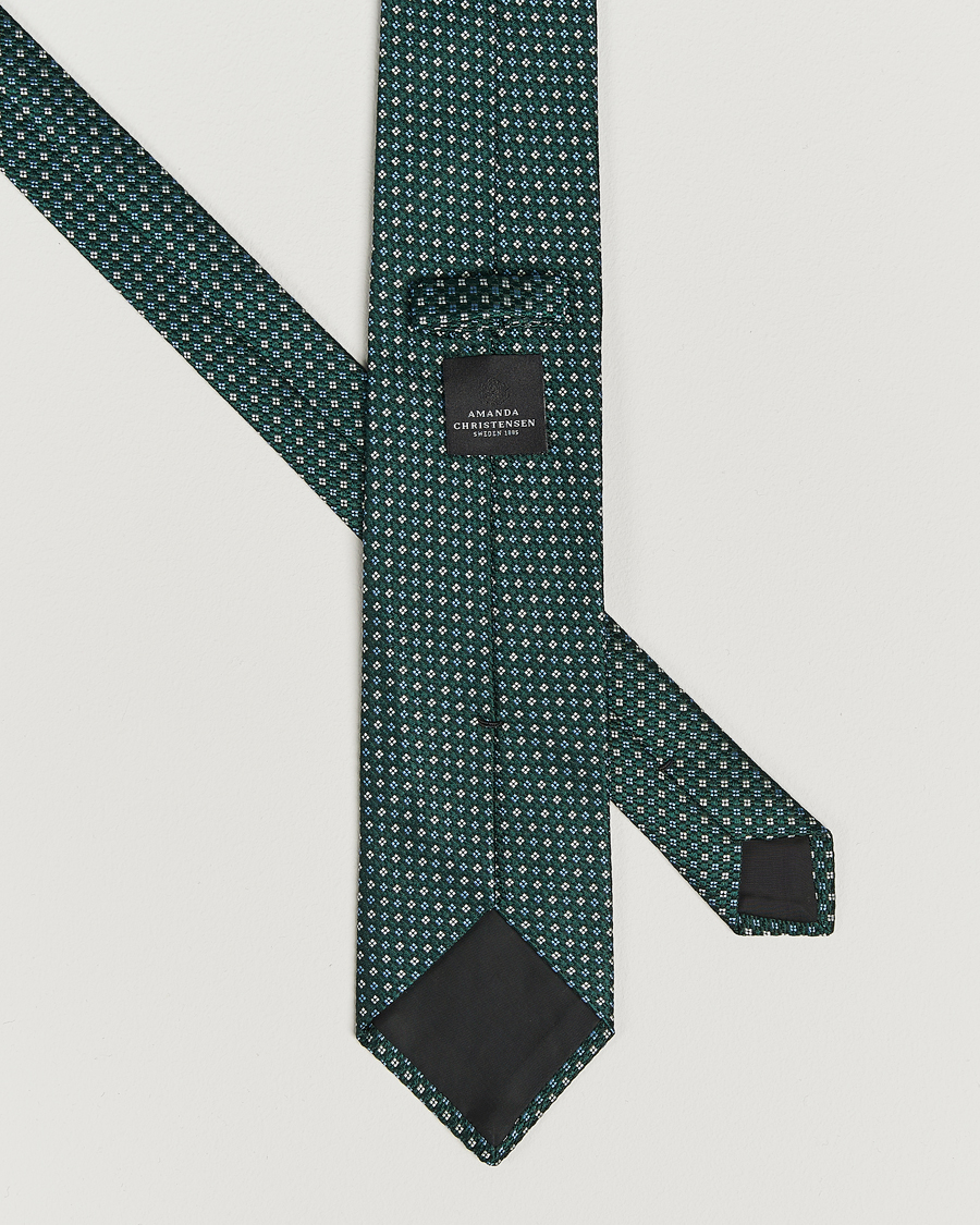 Heren | Amanda Christensen Silk Printed Flower 8cm Tie Green | Amanda Christensen | Silk Printed Flower 8cm Tie Green