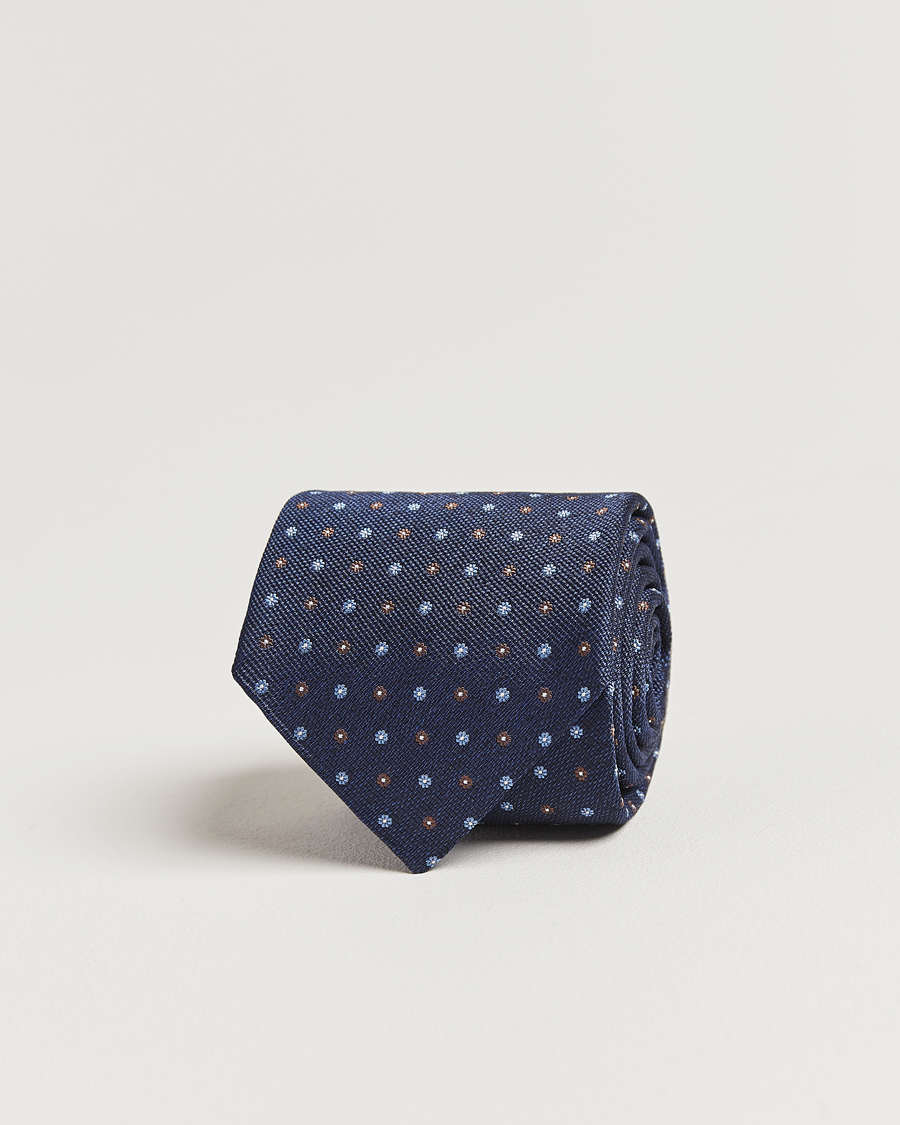 Heren | Amanda Christensen Silk Reps Printed Flower 8cm Tie Navy | Amanda Christensen | Silk Reps Printed Flower 8cm Tie Navy