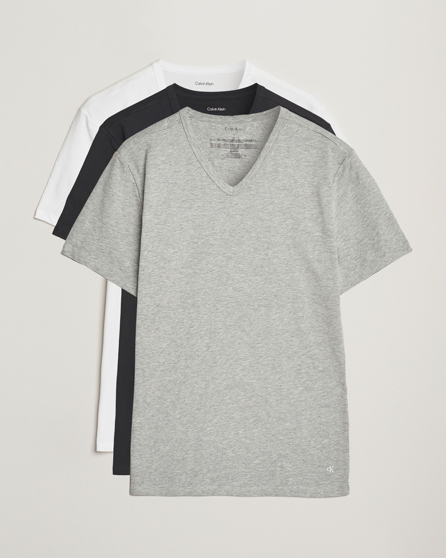 Heren | T-shirts | Calvin Klein | 3-Pack Cotton Stretch V-Neck T-Shirt White/Black/Grey