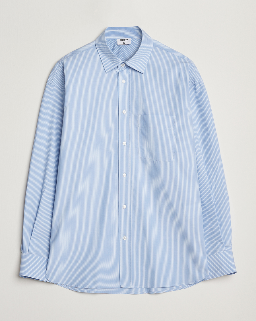 Heren | Overhemden | Filippa K | Striped Cotton Poplin Shirt Light Blue/White