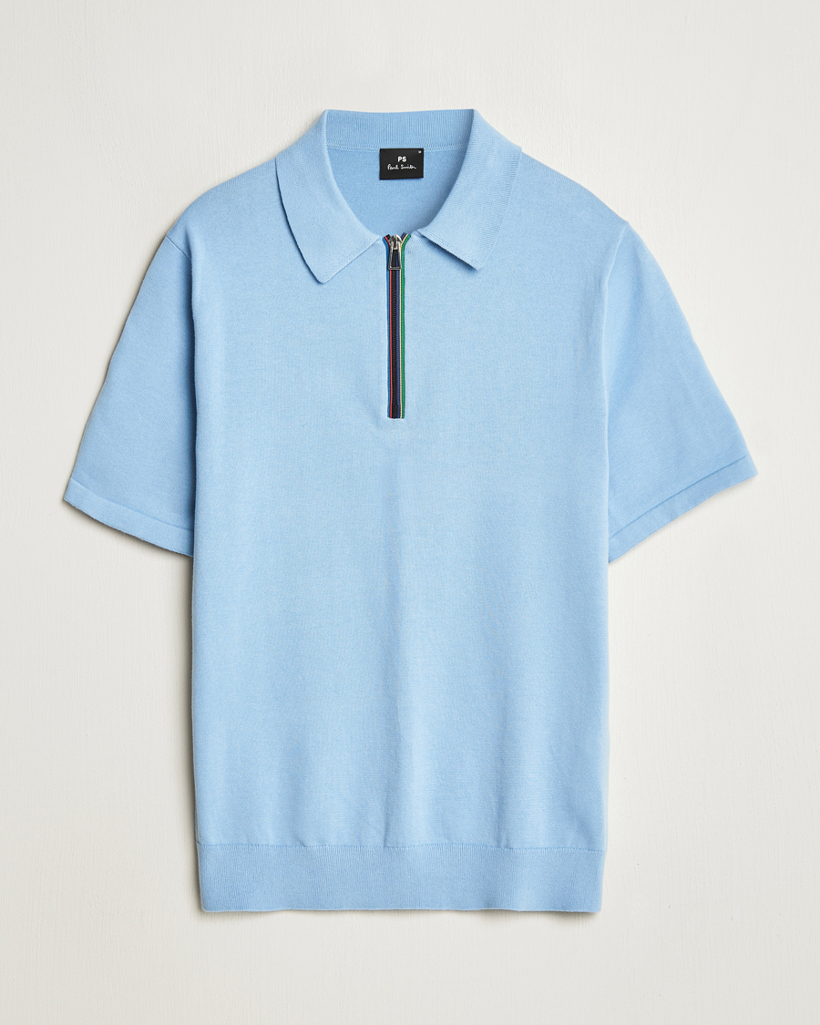 Heren | Polo's | PS Paul Smith | Cotton Knitted Half Zip Polo Light Blue