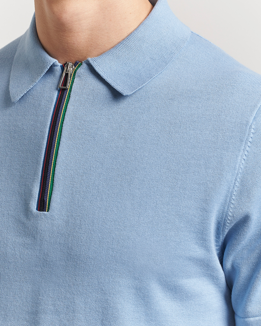 Heren | Polo's | PS Paul Smith | Cotton Knitted Half Zip Polo Light Blue
