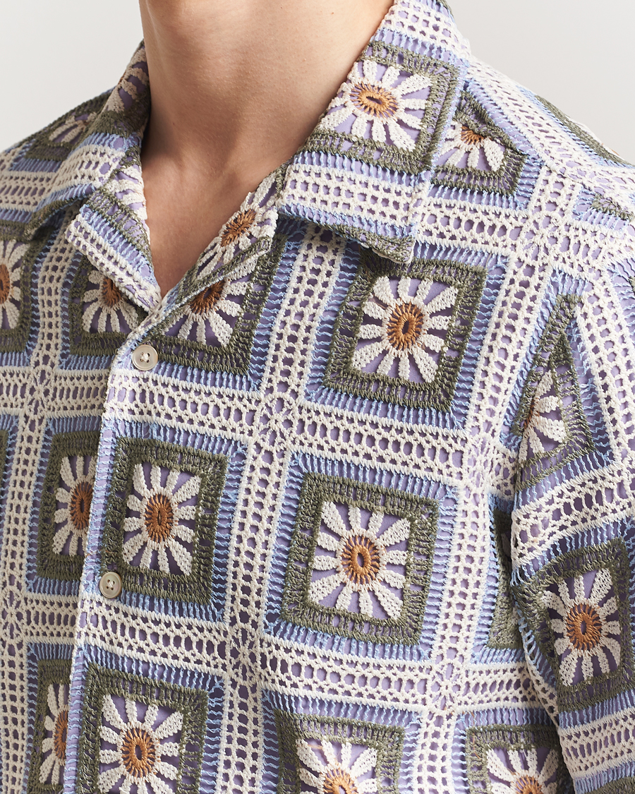 Heren | Overhemden | NN07 | Julio Crochet Flower Short Sleeve Shirt Violette Multi