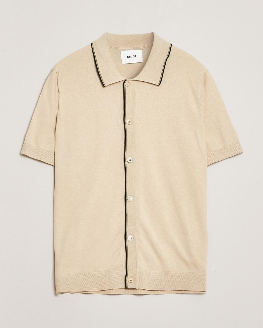 Heren | Overhemden | NN07 | Nolan Paspoal Knitted Short Sleeve Shirt Ecru