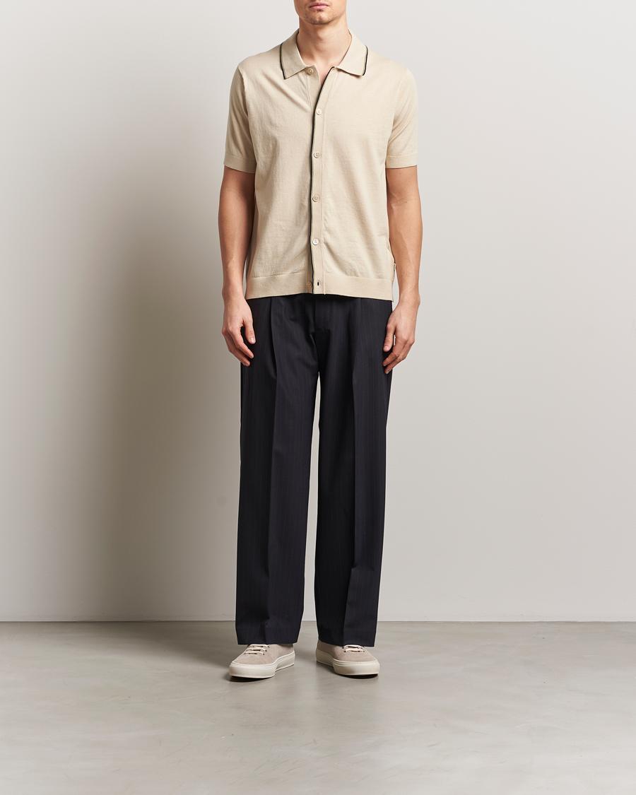 Heren | Overhemden | NN07 | Nolan Paspoal Knitted Short Sleeve Shirt Ecru