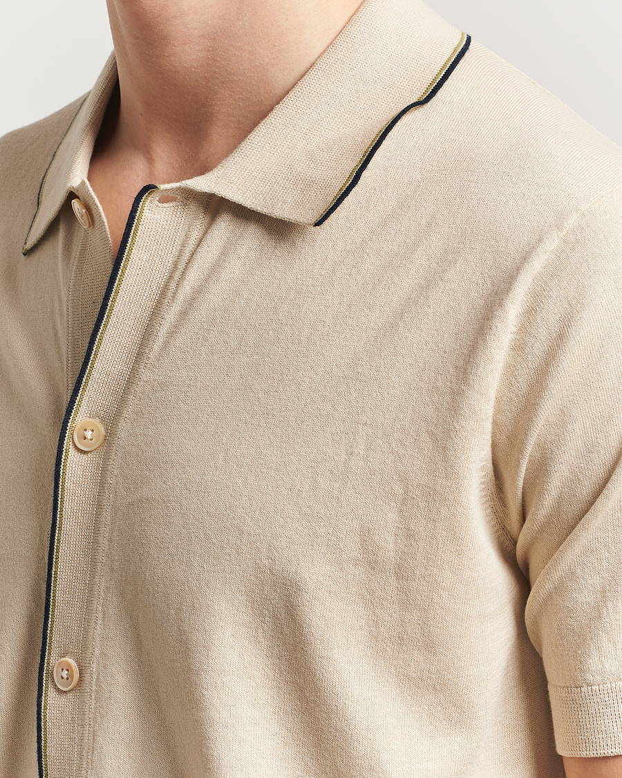 Heren | Overhemden | NN07 | Nolan Paspoal Knitted Short Sleeve Shirt Ecru