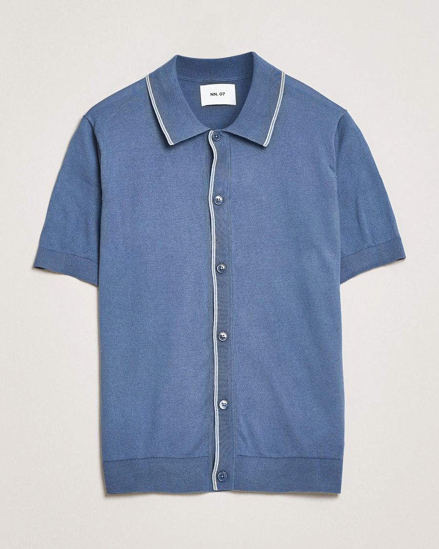 Heren | Overhemden | NN07 | Nolan Paspoal Knitted Short Sleeve Shirt Bering Blue