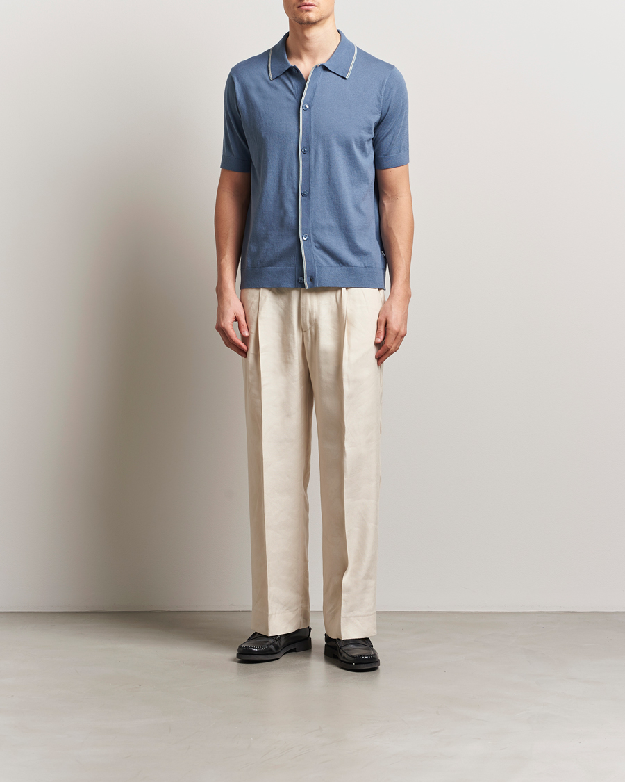 Heren | Overhemden | NN07 | Nolan Paspoal Knitted Short Sleeve Shirt Bering Blue