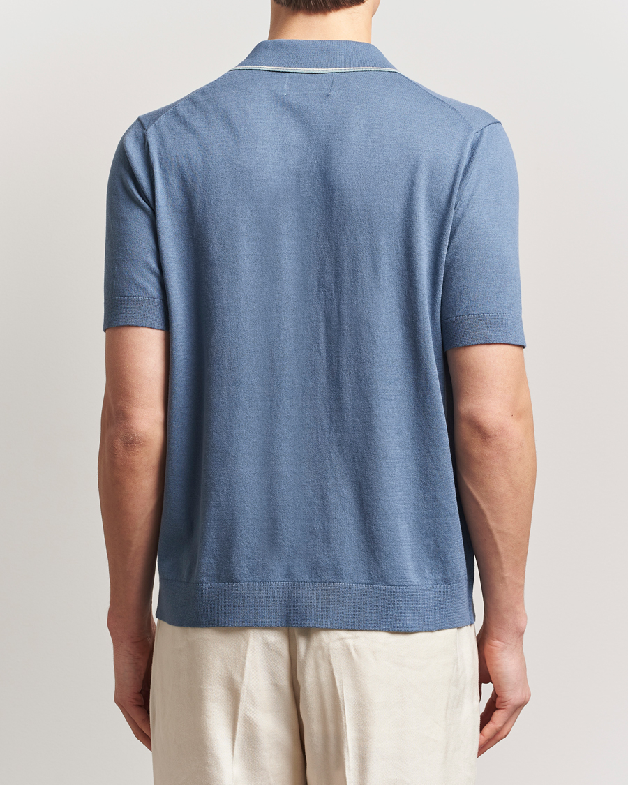Heren | Overhemden | NN07 | Nolan Paspoal Knitted Short Sleeve Shirt Bering Blue