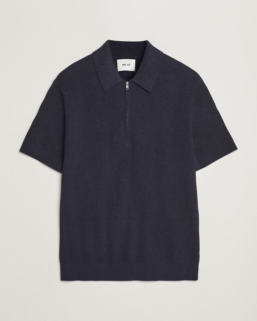 Heren | Polo's | NN07 | Hansie Half Zip Knitted Polo Navy Melange