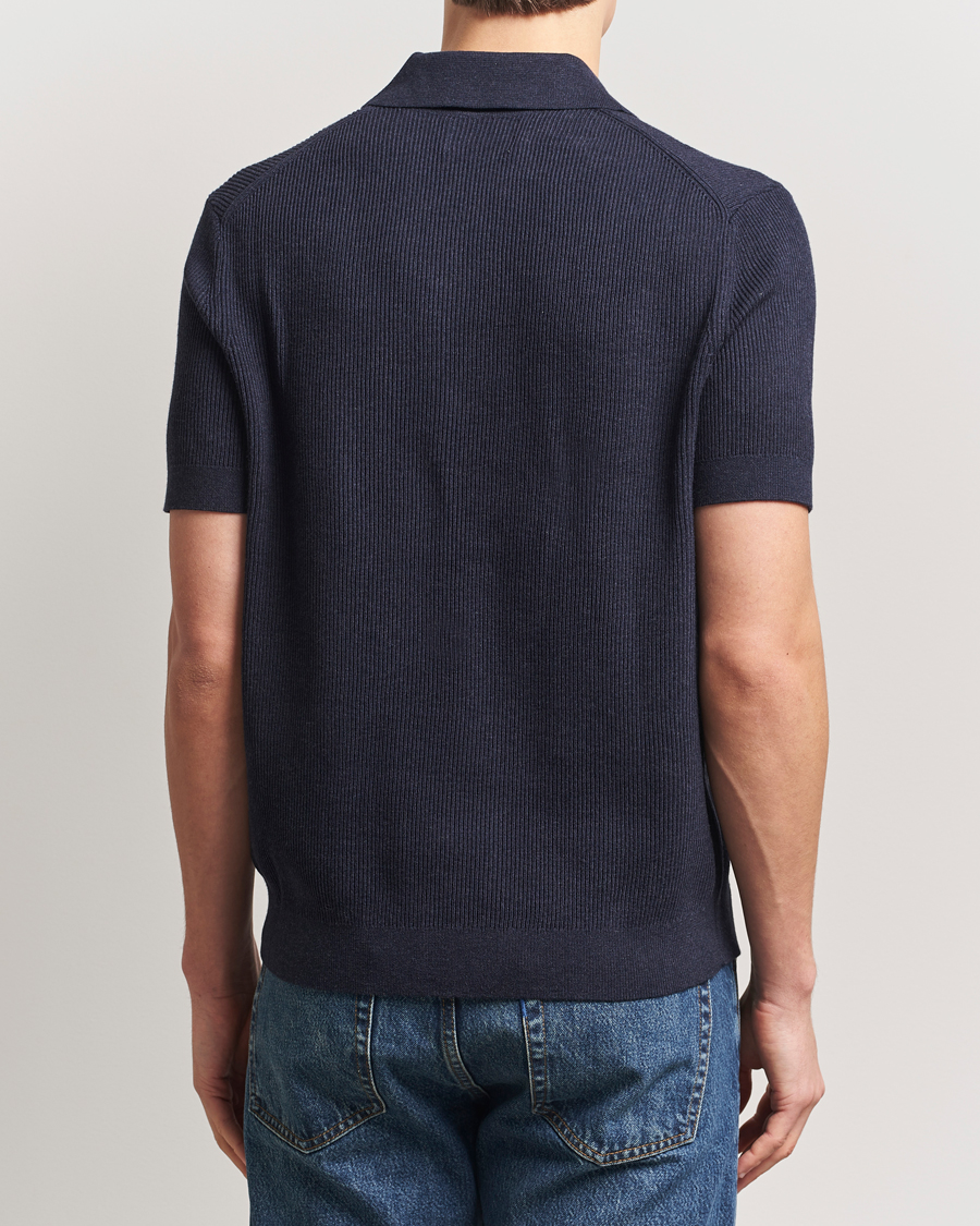 Heren | Polo's | NN07 | Hansie Half Zip Knitted Polo Navy Melange
