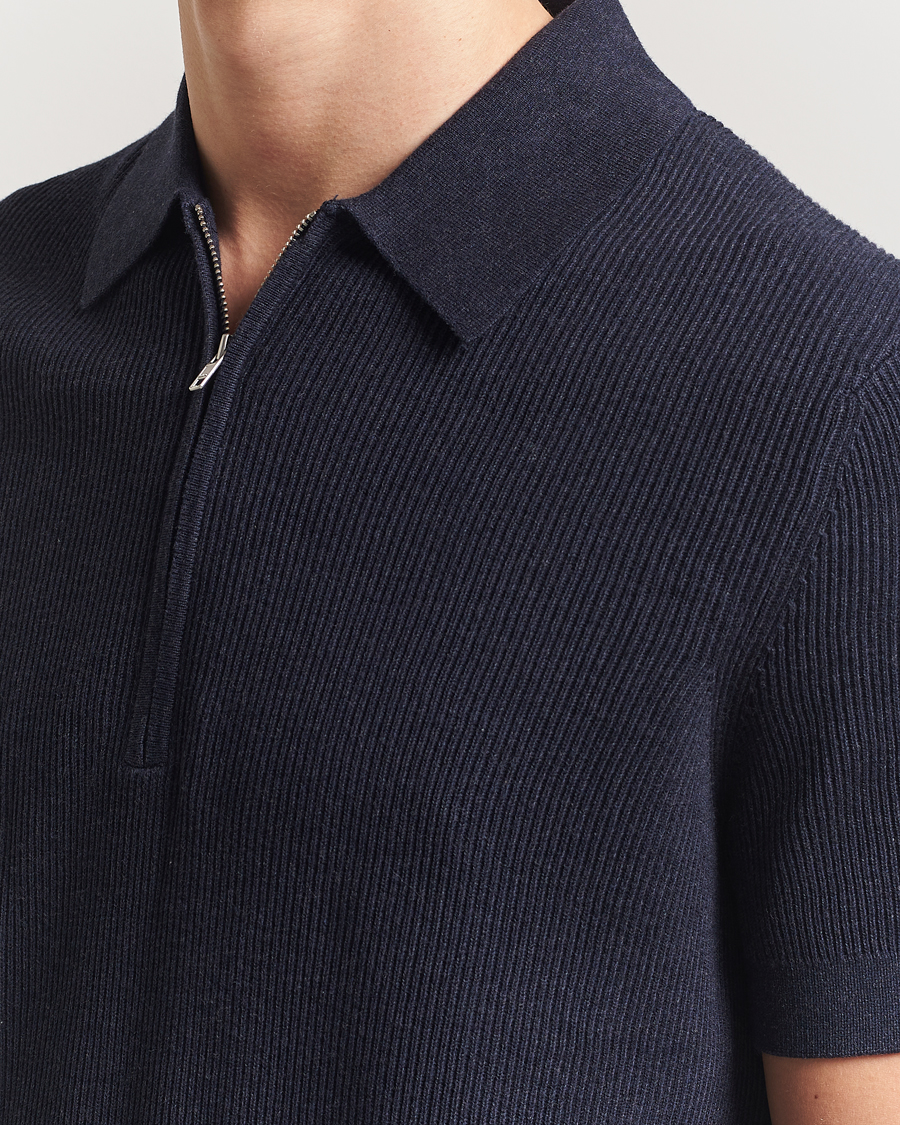 Heren | Polo's | NN07 | Hansie Half Zip Knitted Polo Navy Melange