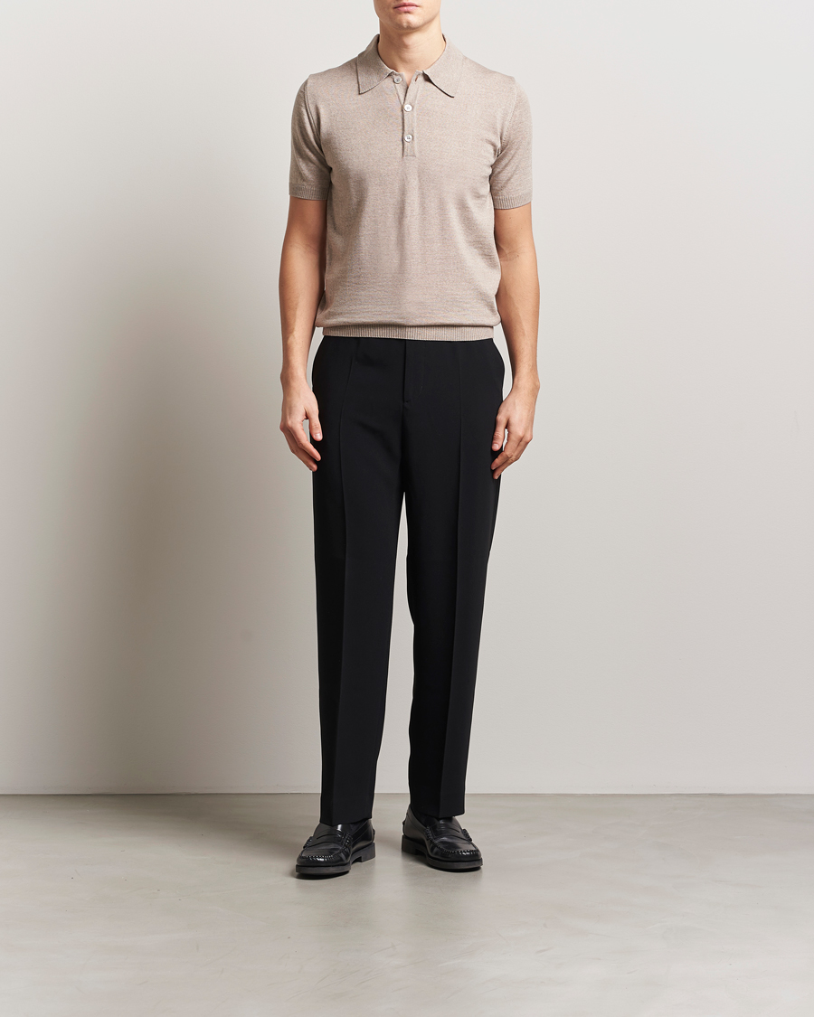 Heren | Polo's | Stenströms | Knitted Merino Polo Taupe
