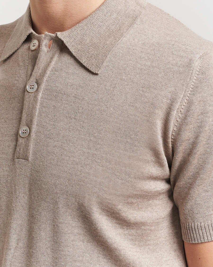 Heren | Polo's | Stenströms | Knitted Merino Polo Taupe