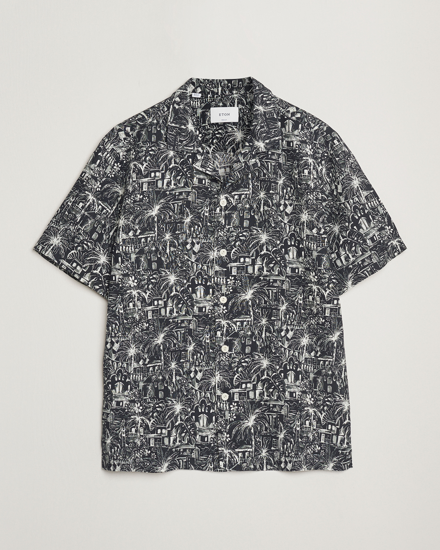 Heren | Overhemden | Eton | Resort Printed Short Sleeve Shirt Black