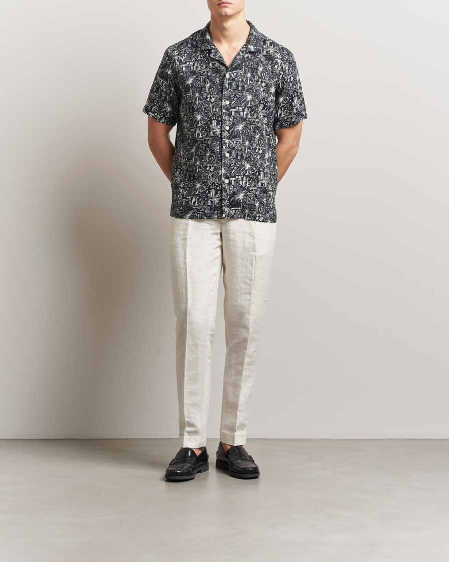 Heren | Overhemden | Eton | Resort Printed Short Sleeve Shirt Black