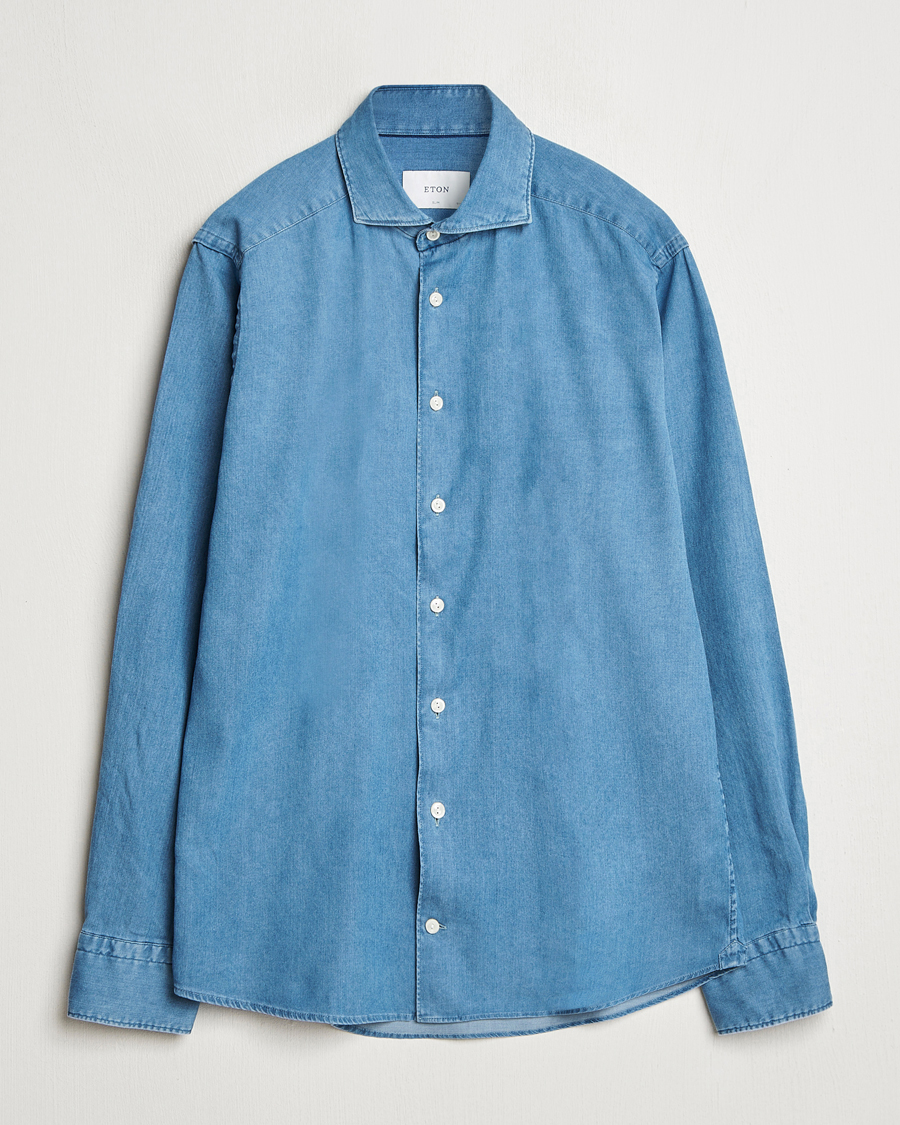 Heren | Overhemden | Eton | Slim Fit Denim Shirt Mid Blue