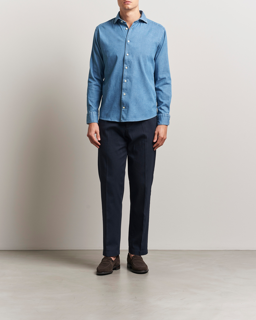 Heren | Overhemden | Eton | Slim Fit Denim Shirt Mid Blue