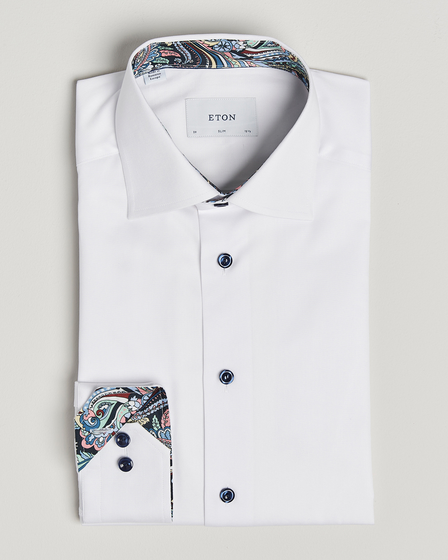 Heren | Overhemden | Eton | Slim Fit Signature Twill Contrast Shirt White
