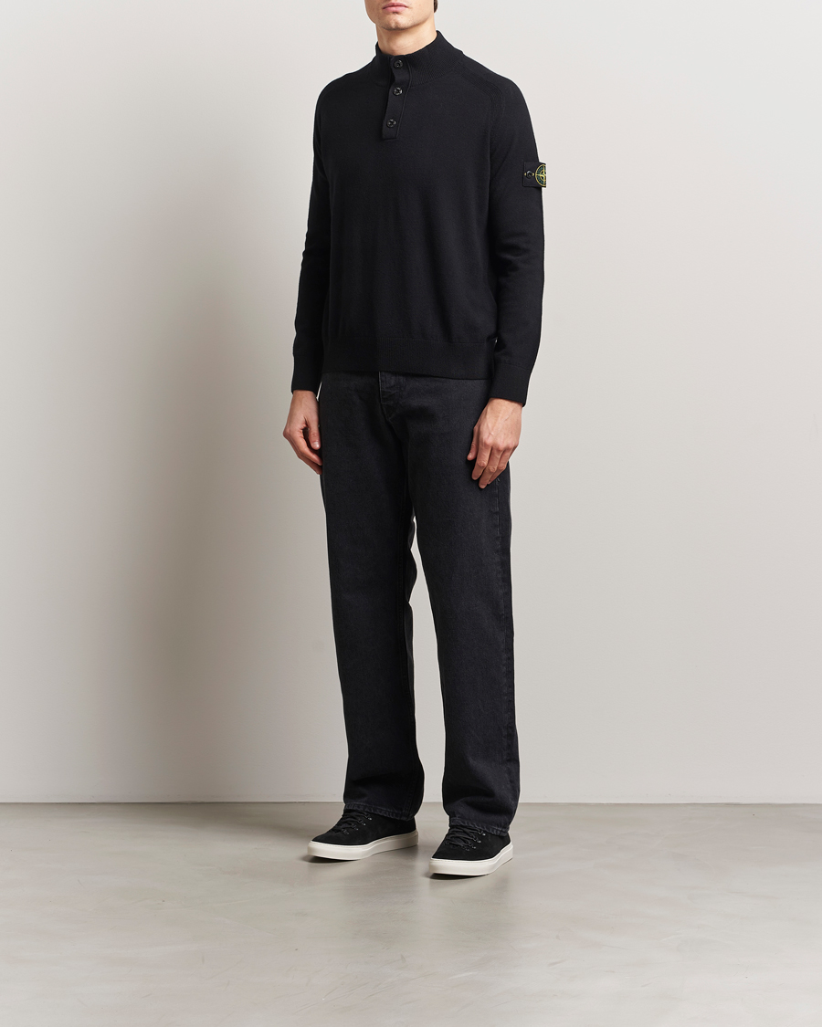 Heren | Truien | Stone Island | Knitted Geelong Wool Half Button Zip Black