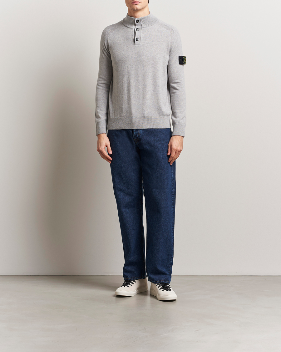 Heren | Truien | Stone Island | Knitted Geelong Wool Half Button Zip Melange Grey