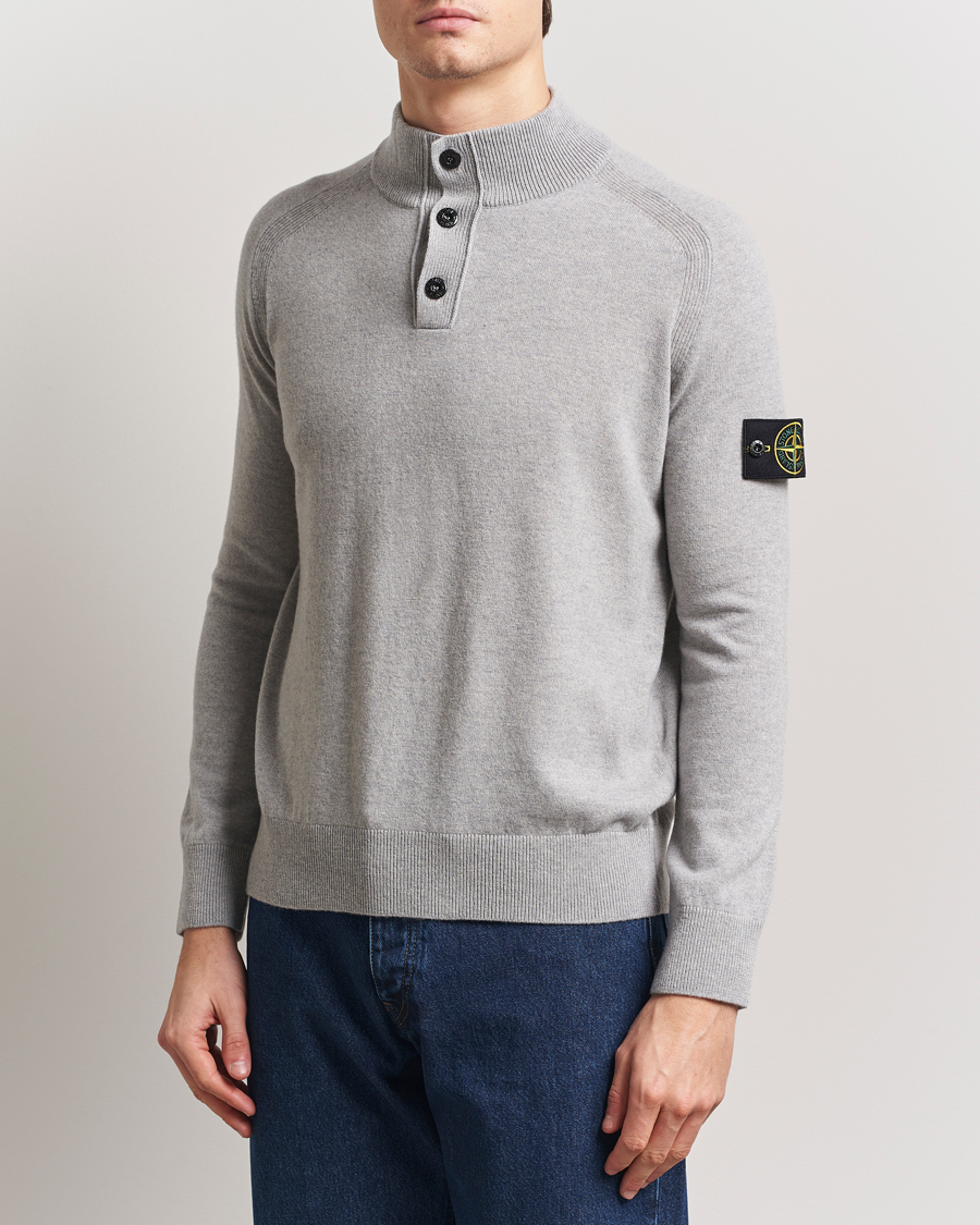 Heren | Truien | Stone Island | Knitted Geelong Wool Half Button Zip Melange Grey