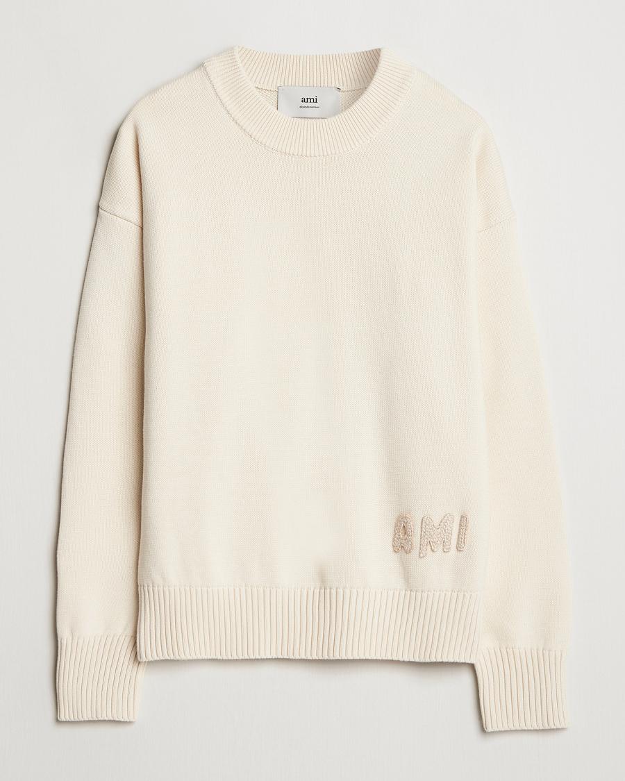 Heren | Truien | AMI | Embroidered Logo Knitted Sweater White Cream