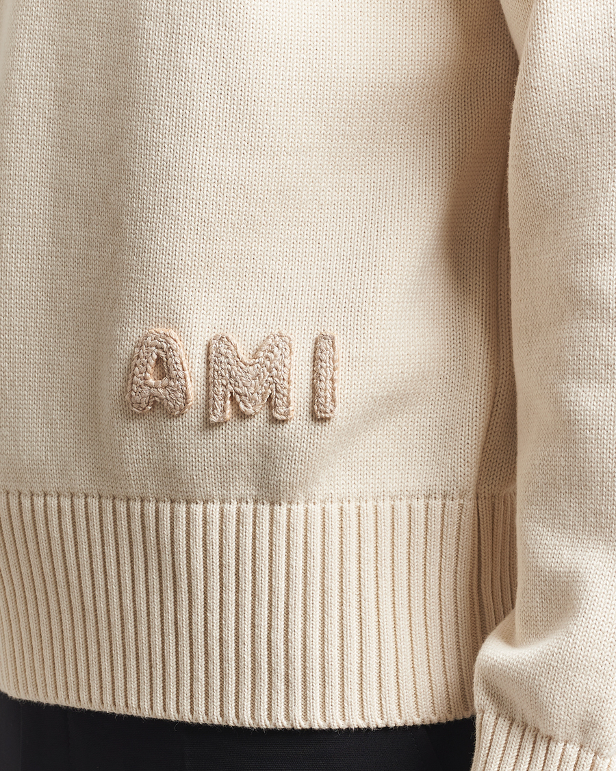 Heren | Truien | AMI | Embroidered Logo Knitted Sweater White Cream