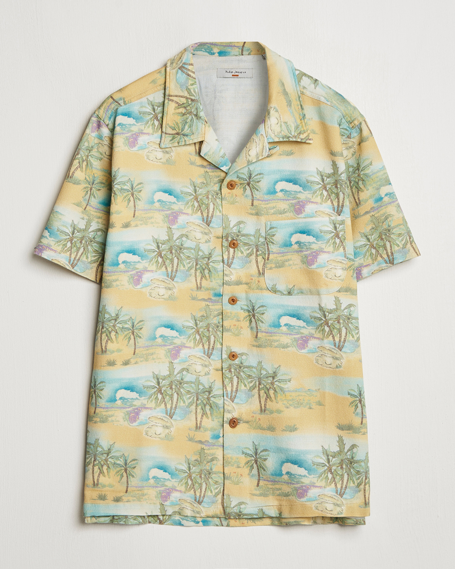 Heren | Overhemden | Nudie Jeans | Arvid Printed Short Sleeve Shirt Mustard