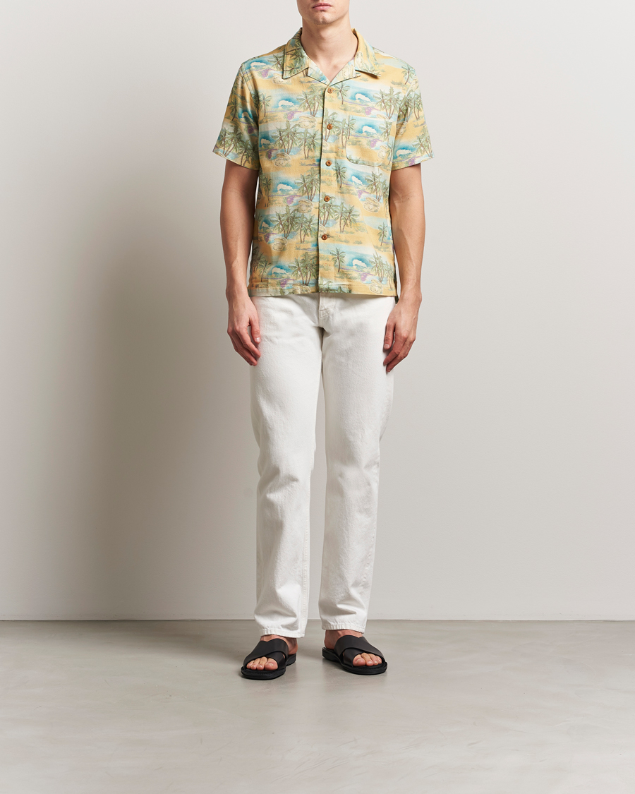 Heren | Overhemden | Nudie Jeans | Arvid Printed Short Sleeve Shirt Mustard