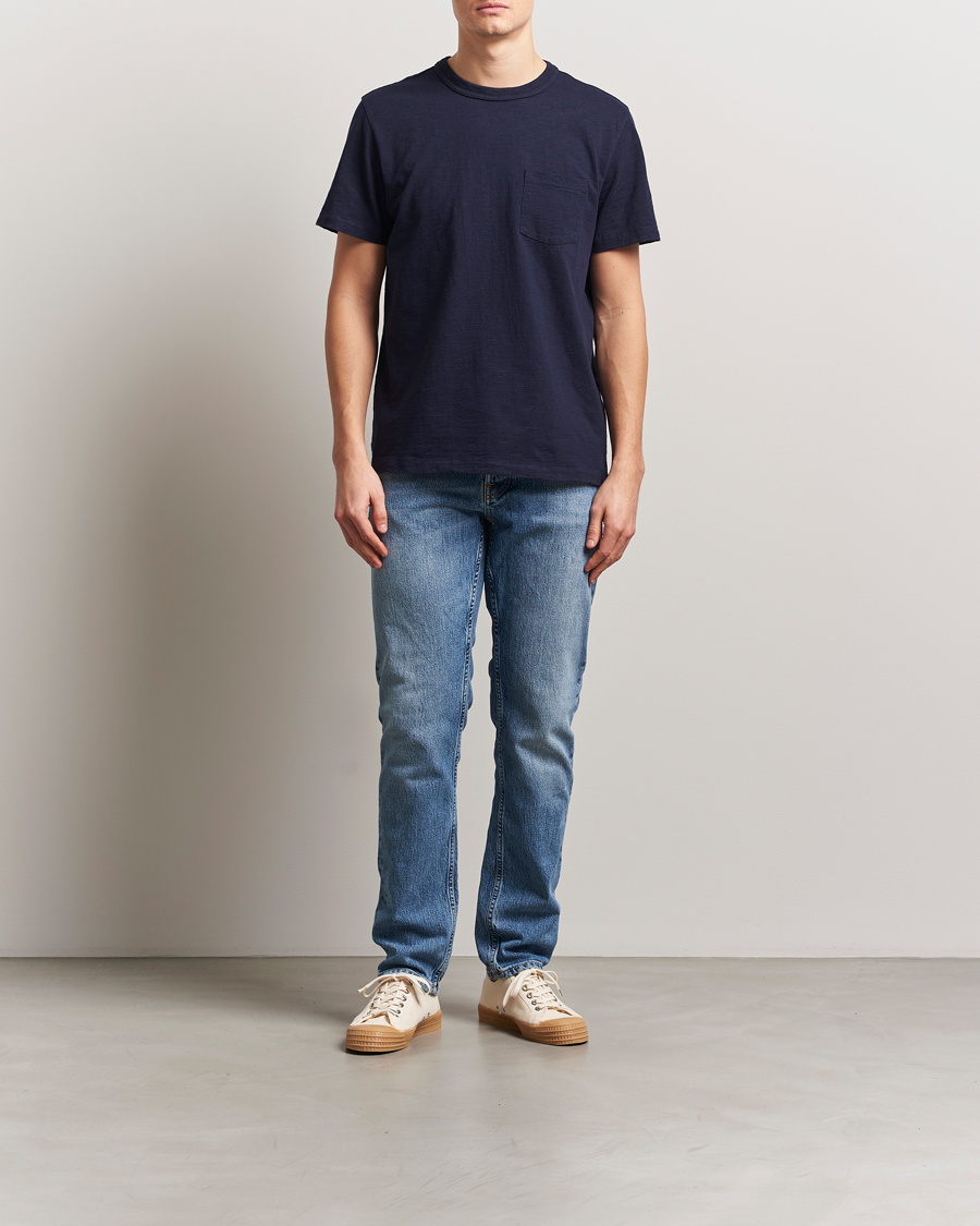 Heren | T-shirts | Nudie Jeans | Roy Heavy Slub T-Shirt Blueberry
