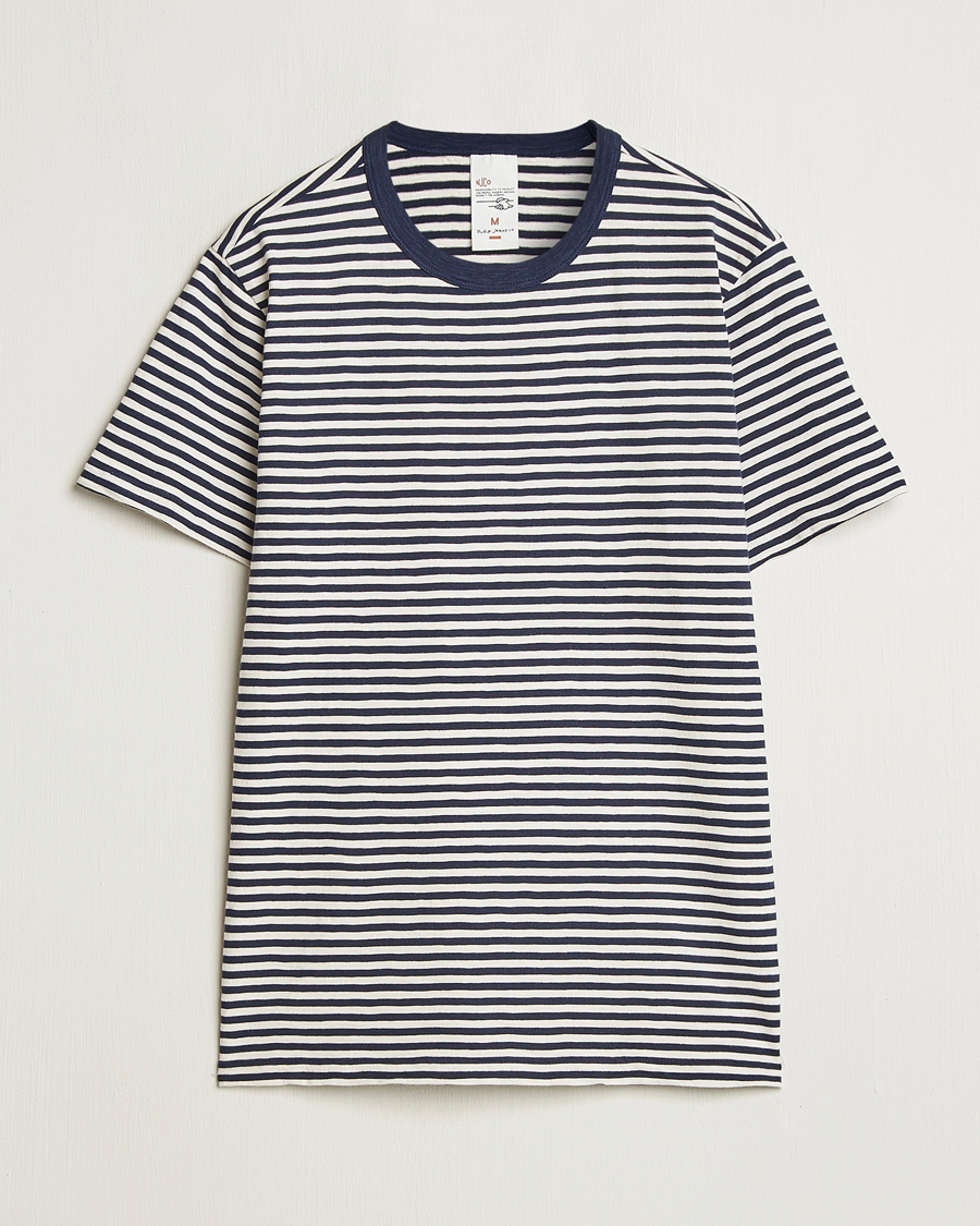 Heren | T-shirts | Nudie Jeans | Roy Striped Slub T-Shirt Blue/Off White