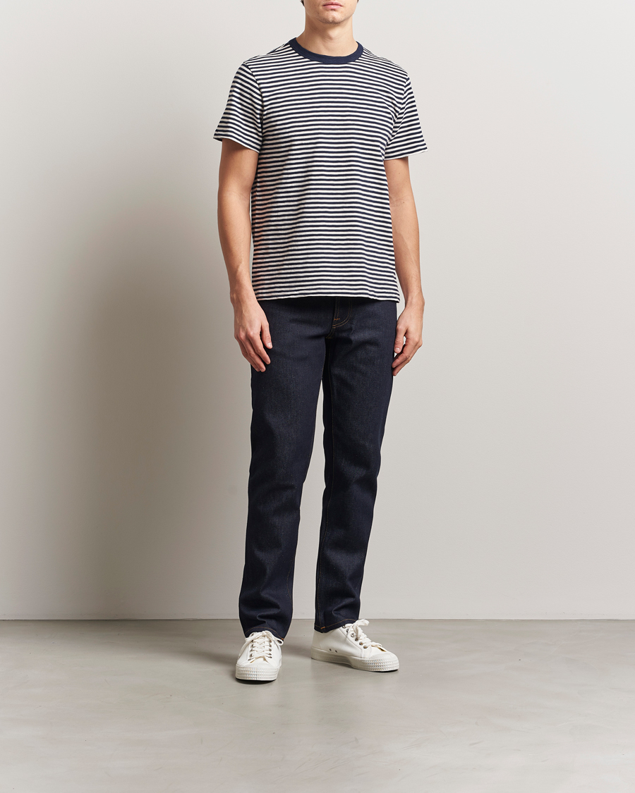 Heren | T-shirts | Nudie Jeans | Roy Striped Slub T-Shirt Blue/Off White