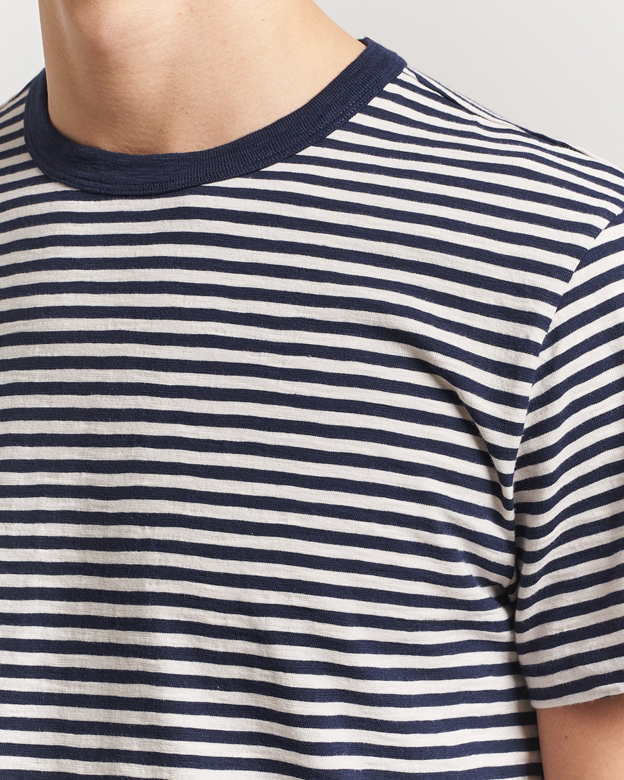 Heren | T-shirts | Nudie Jeans | Roy Striped Slub T-Shirt Blue/Off White
